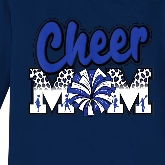 Cheer Mom Blue Leopard Letters Cheer Pom Poms Baby Long Sleeve Bodysuit