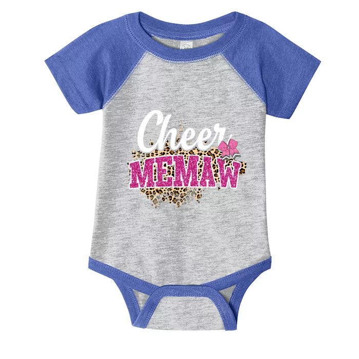 Cheer Memaw Biggest Fan Leopard Print And Pom Pom Gift Infant Baby Jersey Bodysuit