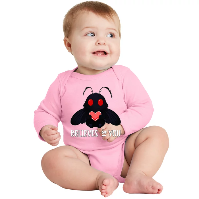 Cute Mothman Believes In You Baby Long Sleeve Bodysuit