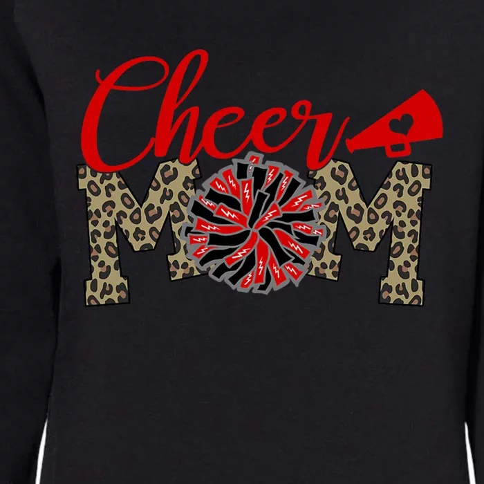 Cheer Mom Biggest Fan Leopard Print Black And Red Pom Pom Gift Womens California Wash Sweatshirt