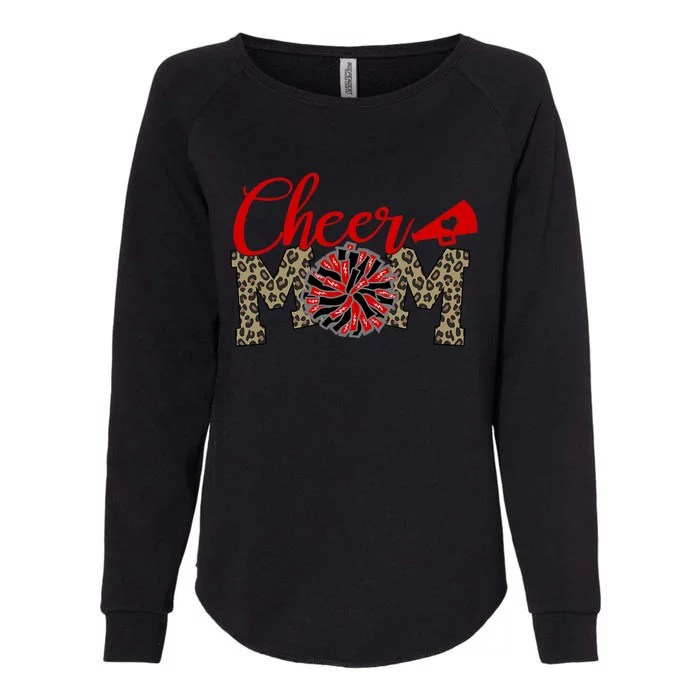 Cheer Mom Biggest Fan Leopard Print Black And Red Pom Pom Gift Womens California Wash Sweatshirt