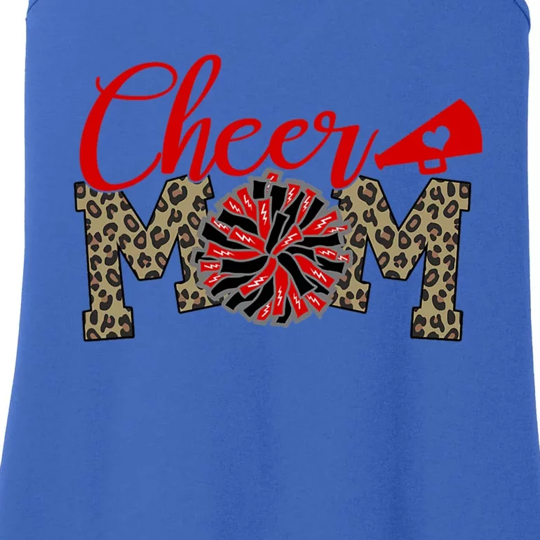 Cheer Mom Biggest Fan Leopard Print Black And Red Pom Pom Gift Ladies Essential Tank