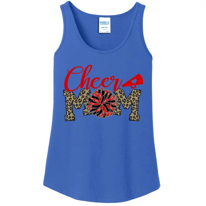 Cheer Mom Biggest Fan Leopard Print Black And Red Pom Pom Gift Ladies Essential Tank