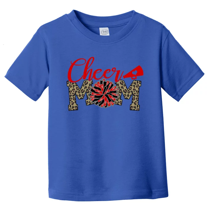 Cheer Mom Biggest Fan Leopard Print Black And Red Pom Pom Gift Toddler T-Shirt