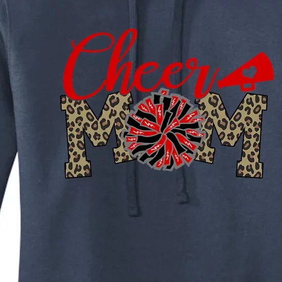 Cheer Mom Biggest Fan Leopard Print Black And Red Pom Pom Gift Women's Pullover Hoodie