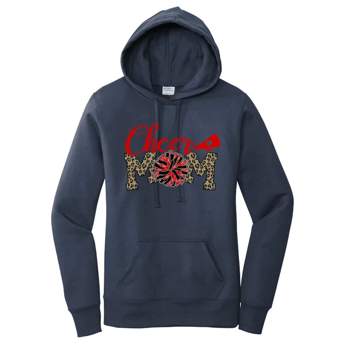 Cheer Mom Biggest Fan Leopard Print Black And Red Pom Pom Gift Women's Pullover Hoodie