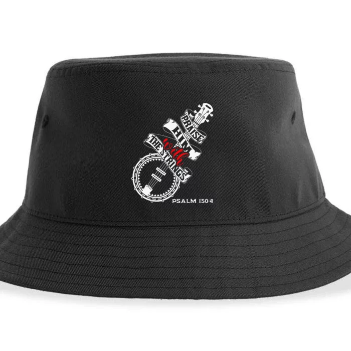 Christian Musician Banjo Bluegrass Praise Him With Strings Sustainable Bucket Hat