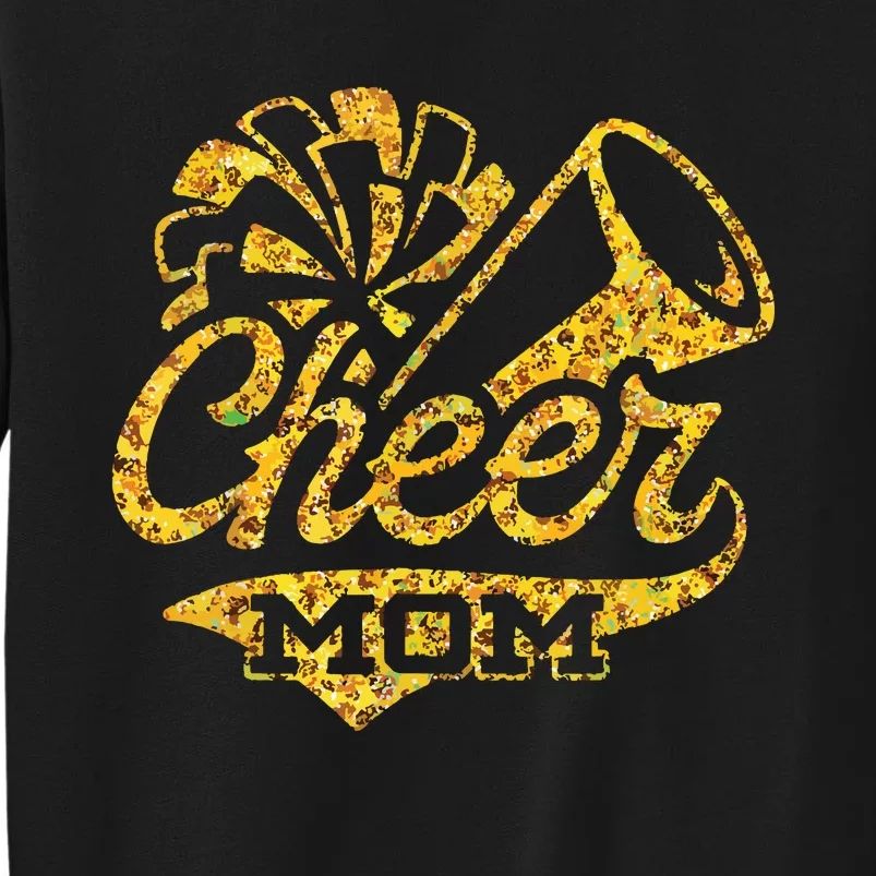 Cheer Mom Biggest Fan Cheerleader Black Yellow Gold Pom Pom Tall Sweatshirt