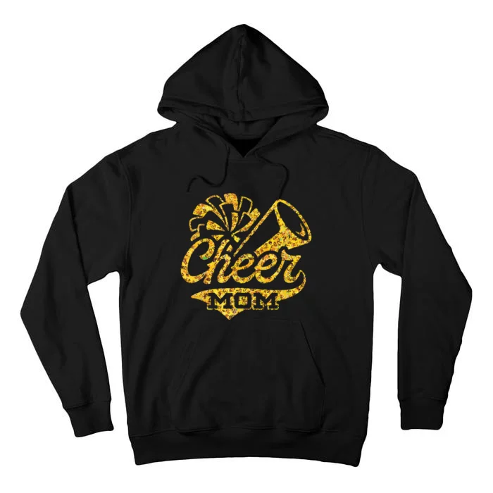 Cheer Mom Biggest Fan Cheerleader Black Yellow Gold Pom Pom Tall Hoodie