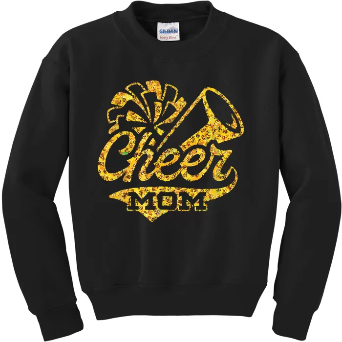 Cheer Mom Biggest Fan Cheerleader Black Yellow Gold Pom Pom Kids Sweatshirt