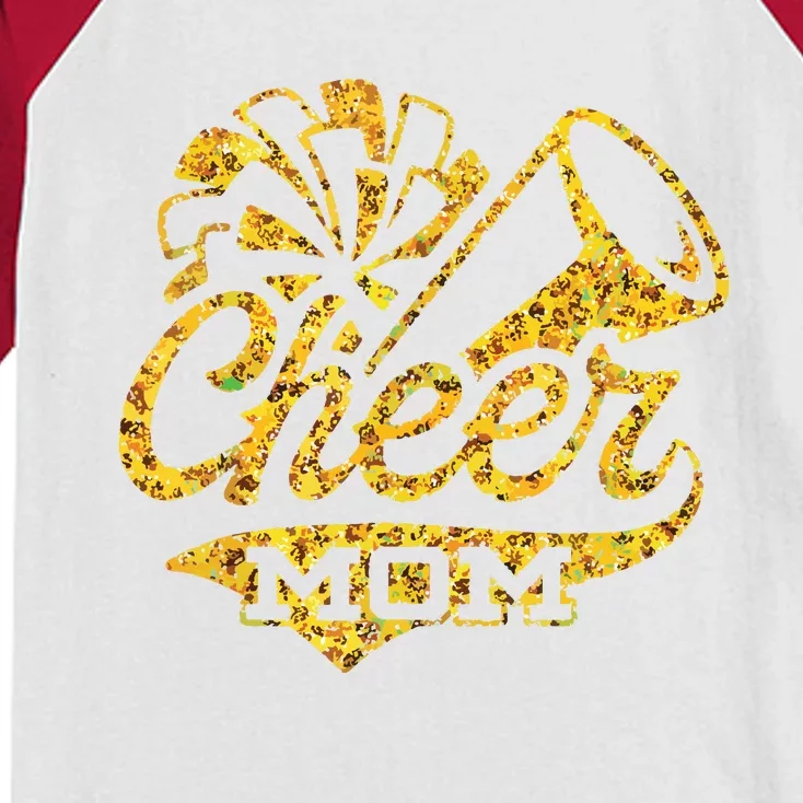 Cheer Mom Biggest Fan Cheerleader Black Yellow Gold Pom Pom Kids Colorblock Raglan Jersey