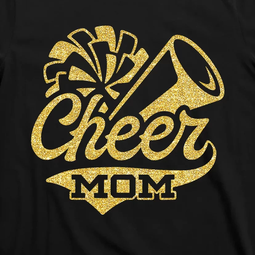 Cheer Mom Biggest Fan Cheerleader Black Yellow Gold Pom Pom T-Shirt