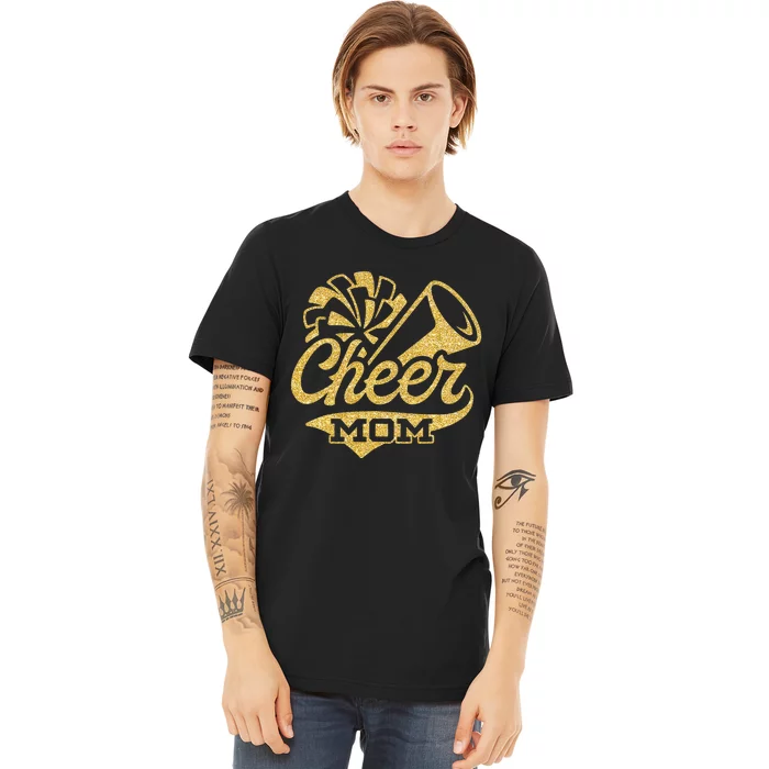 Cheer Mom Biggest Fan Cheerleader Black Yellow Gold Pom Pom Premium T-Shirt