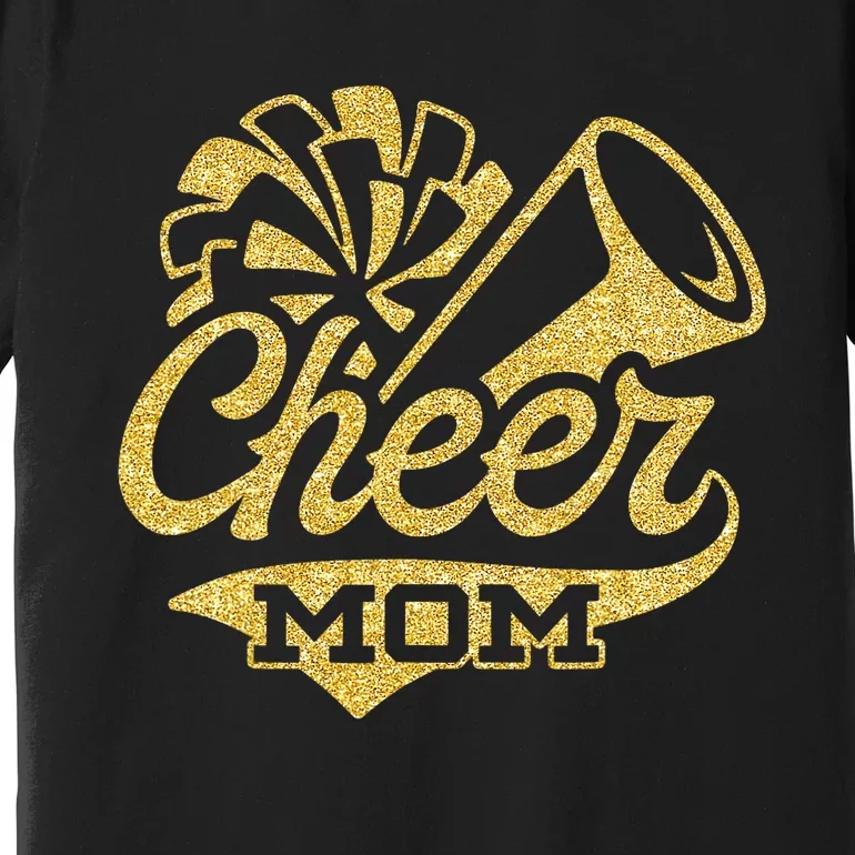 Cheer Mom Biggest Fan Cheerleader Black Yellow Gold Pom Pom Premium T-Shirt