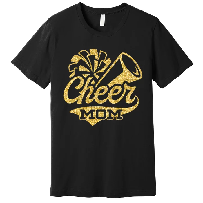 Cheer Mom Biggest Fan Cheerleader Black Yellow Gold Pom Pom Premium T-Shirt