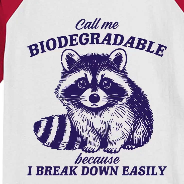 Call Me Biodegradable Because I Break Down Easily Funny Raccoon Meme Kids Colorblock Raglan Jersey