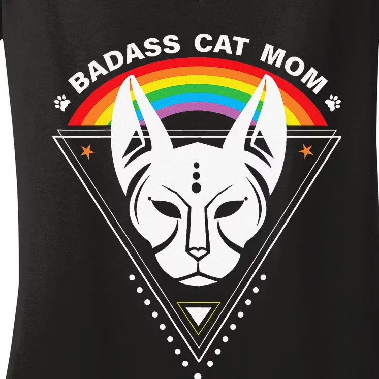 Cat Mom Badass Cat Lady LGBTQ Pride Lesbian Equality Women's V-Neck T-Shirt