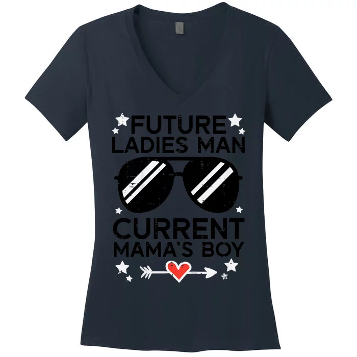 Current Mamas Boy Funny Valentines Day Women's V-Neck T-Shirt