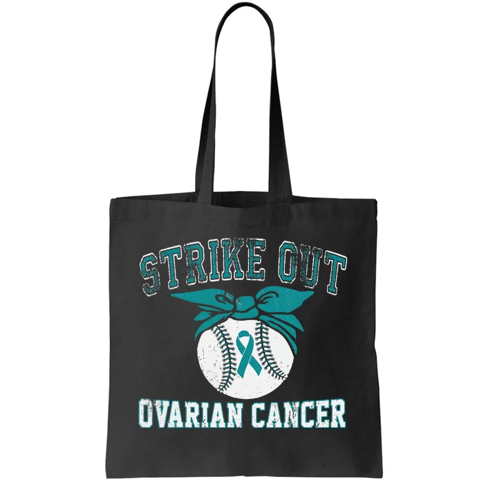 Cancer Month Baseball Strike Out Ovarian Cancer Tote Bag