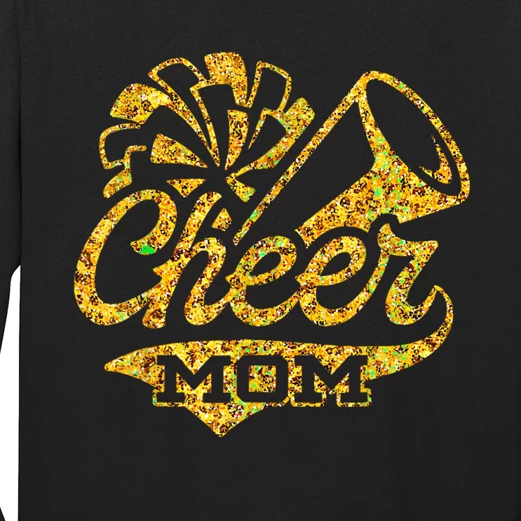 Cheer Mom Biggest Fan Cheerleader Black Yellow Gold Pom Pom Long Sleeve Shirt