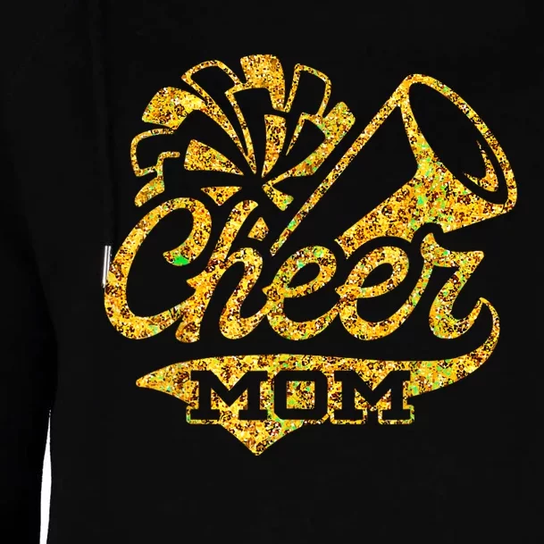 Cheer Mom Biggest Fan Cheerleader Black Yellow Gold Pom Pom Womens Funnel Neck Pullover Hood