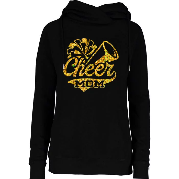 Cheer Mom Biggest Fan Cheerleader Black Yellow Gold Pom Pom Womens Funnel Neck Pullover Hood