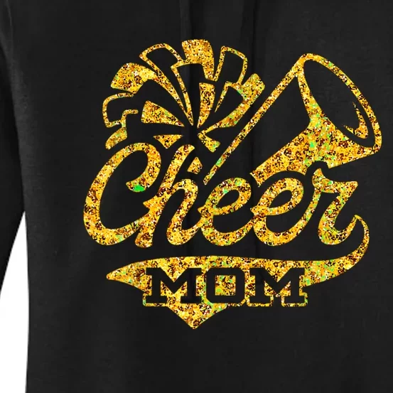 Cheer Mom Biggest Fan Cheerleader Black Yellow Gold Pom Pom Women's Pullover Hoodie