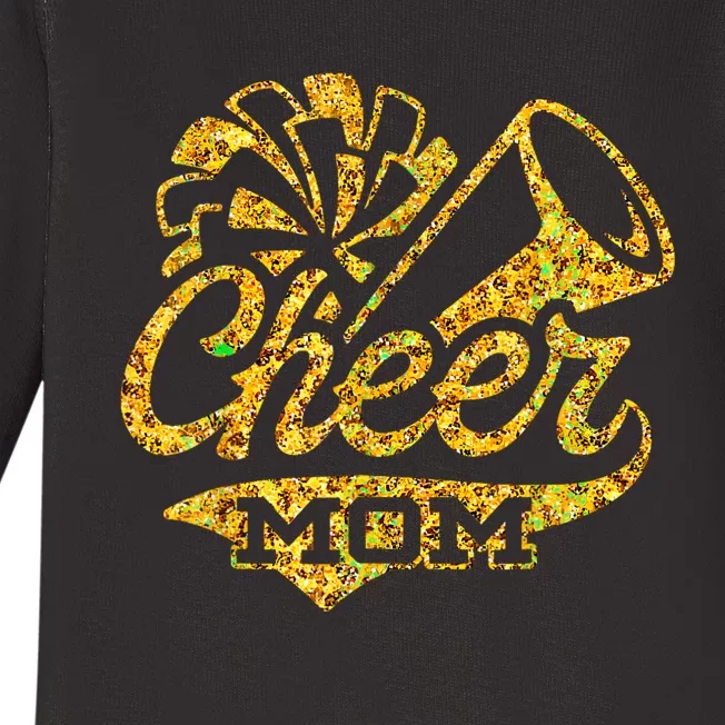 Cheer Mom Biggest Fan Cheerleader Black Yellow Gold Pom Pom Baby Long Sleeve Bodysuit