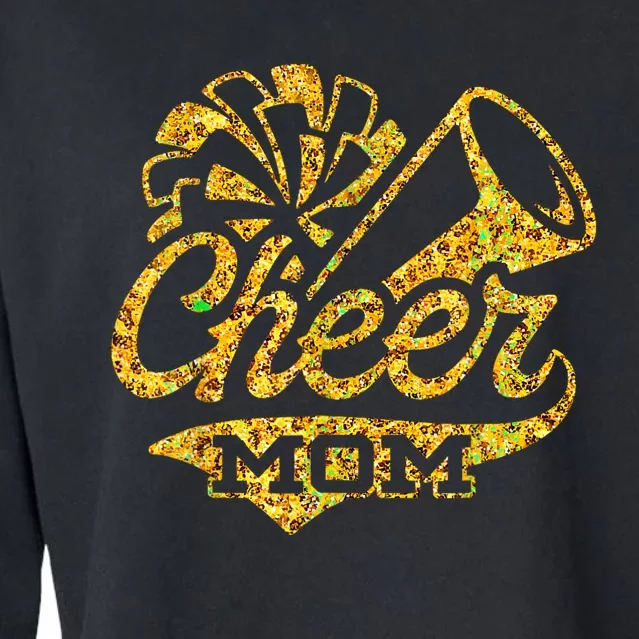 Cheer Mom Biggest Fan Cheerleader Black Yellow Gold Pom Pom Cropped Pullover Crew