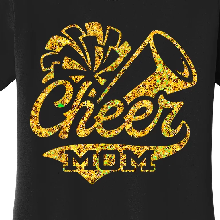 Cheer Mom Biggest Fan Cheerleader Black Yellow Gold Pom Pom Women's T-Shirt