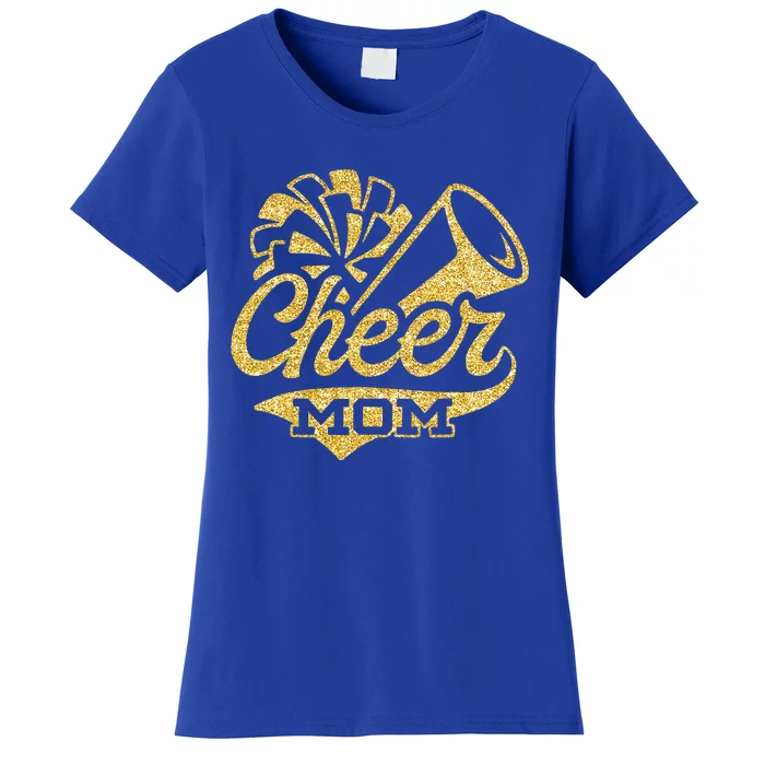 Cheer Mom Biggest Fan Cheerleader Black Yellow Gold Pom Pom Women's T-Shirt