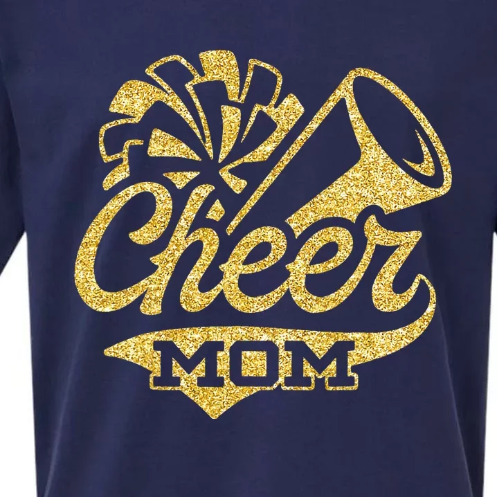 Cheer Mom Biggest Fan Cheerleader Black Yellow Gold Pom Pom Sueded Cloud Jersey T-Shirt