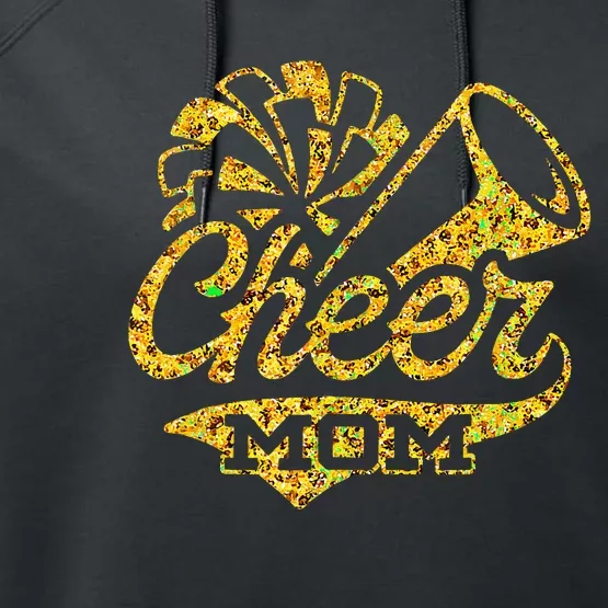 Cheer Mom Biggest Fan Cheerleader Black Yellow Gold Pom Pom Gift Performance Fleece Hoodie