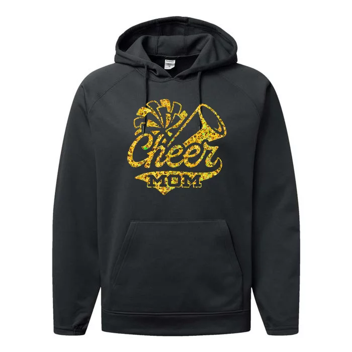 Cheer Mom Biggest Fan Cheerleader Black Yellow Gold Pom Pom Gift Performance Fleece Hoodie