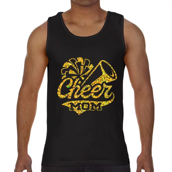 Cheer Mom Biggest Fan Cheerleader Black Yellow Gold Pom Pom Gift Comfort Colors® Tank Top