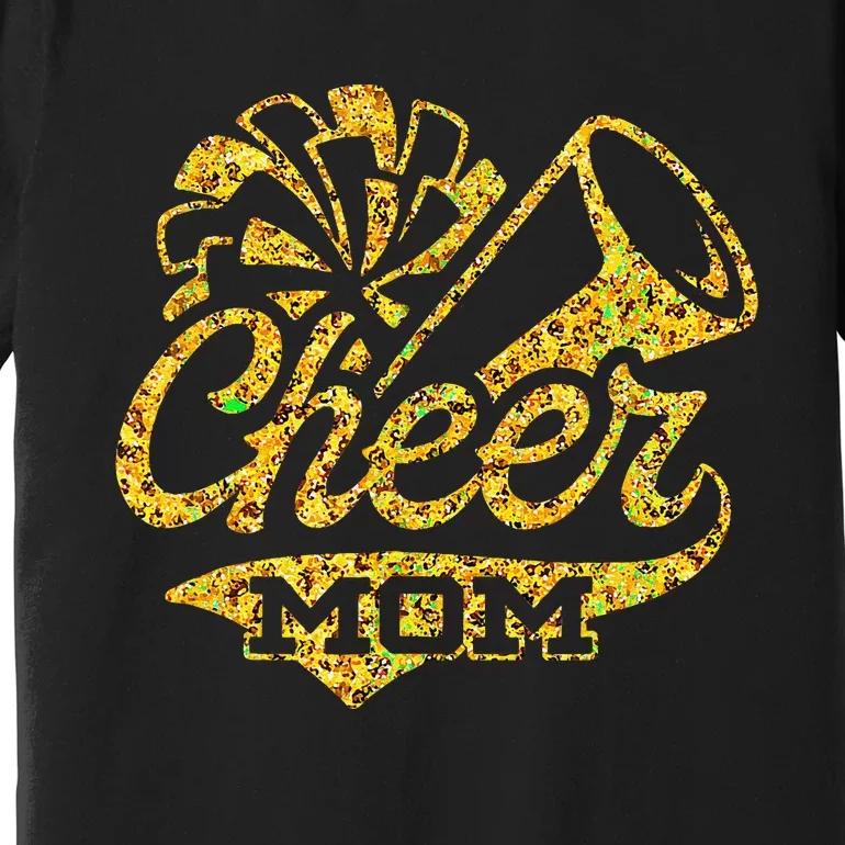 Cheer Mom Biggest Fan Cheerleader Black Yellow Gold Pom Pom Gift Premium T-Shirt