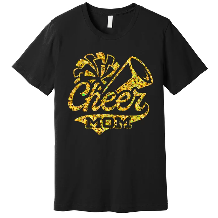 Cheer Mom Biggest Fan Cheerleader Black Yellow Gold Pom Pom Gift Premium T-Shirt