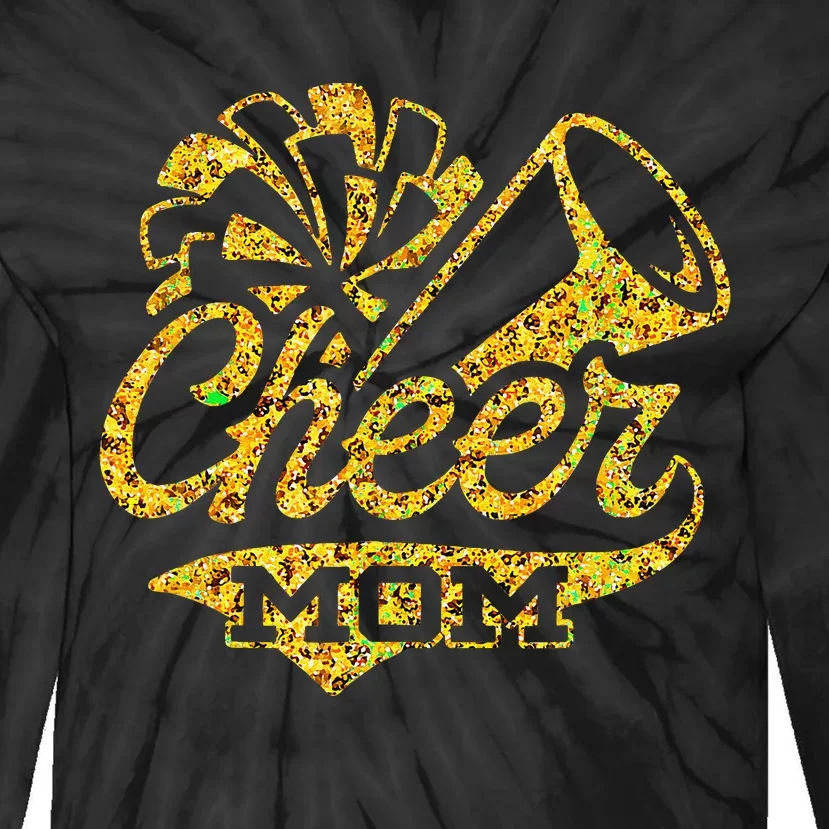 Cheer Mom Biggest Fan Cheerleader Black Yellow Gold Pom Pom Gift Tie-Dye Long Sleeve Shirt