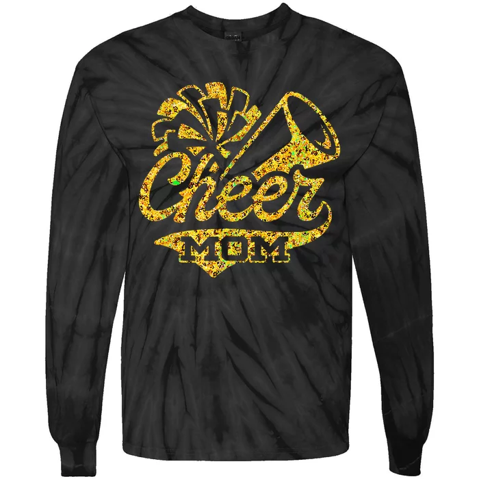 Cheer Mom Biggest Fan Cheerleader Black Yellow Gold Pom Pom Gift Tie-Dye Long Sleeve Shirt