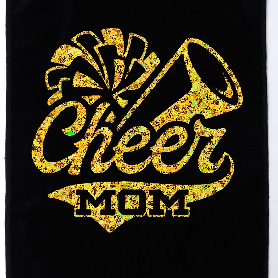 Cheer Mom Biggest Fan Cheerleader Black Yellow Gold Pom Pom Gift Platinum Collection Golf Towel