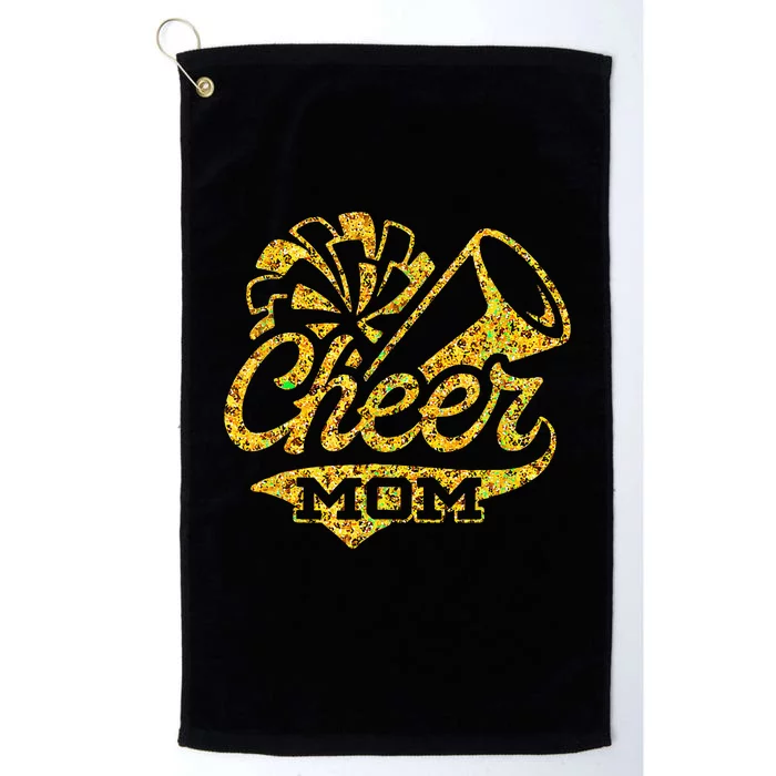 Cheer Mom Biggest Fan Cheerleader Black Yellow Gold Pom Pom Gift Platinum Collection Golf Towel