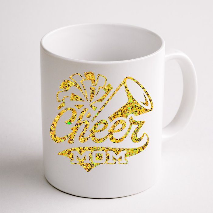 Cheer Mom Biggest Fan Cheerleader Black Yellow Gold Pom Pom Gift Front & Back Coffee Mug