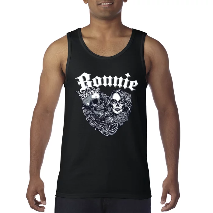 Couple Matching Bonnie & Clyde Chicano Style Heart Tattoo Outfit For Couples Tank Top