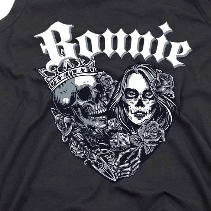 Couple Matching Bonnie & Clyde Chicano Style Heart Tattoo Outfit For Couples Tank Top