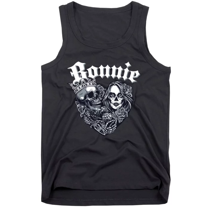 Couple Matching Bonnie & Clyde Chicano Style Heart Tattoo Outfit For Couples Tank Top