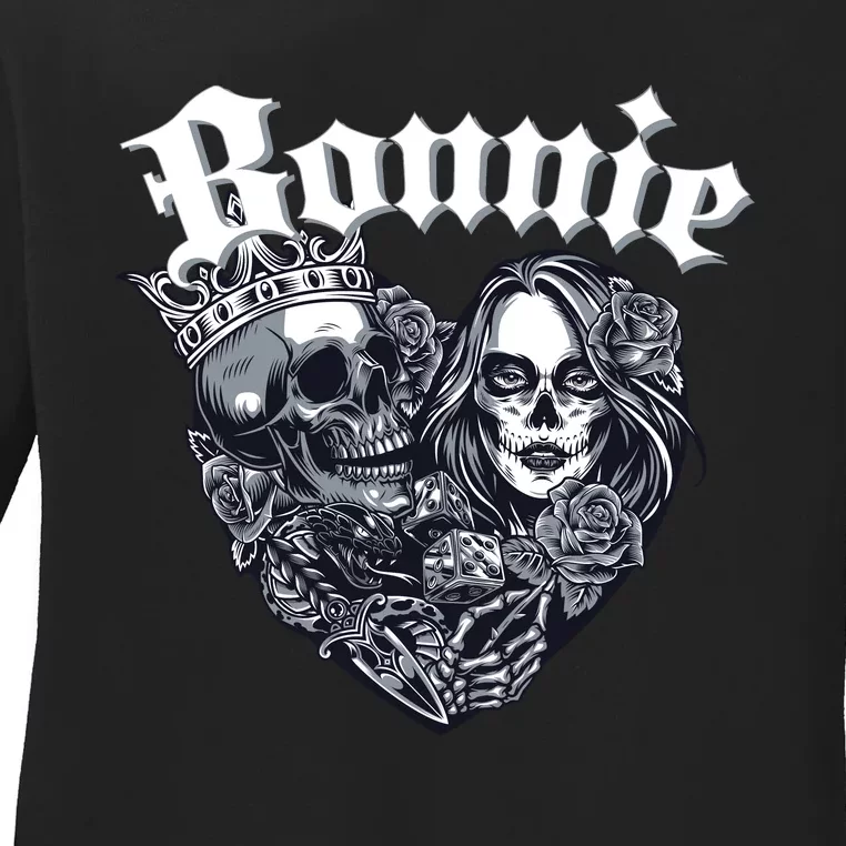 Couple Matching Bonnie & Clyde Chicano Style Heart Tattoo Outfit For Couples Ladies Long Sleeve Shirt