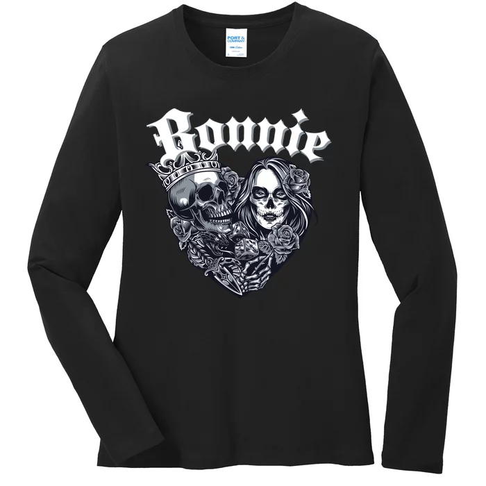 Couple Matching Bonnie & Clyde Chicano Style Heart Tattoo Outfit For Couples Ladies Long Sleeve Shirt