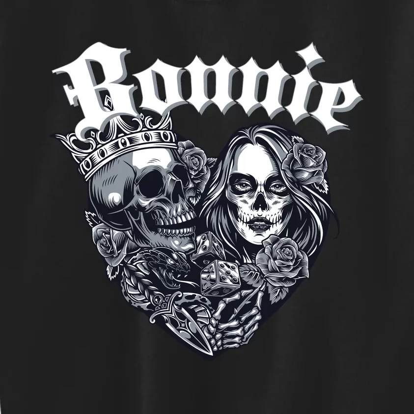 Couple Matching Bonnie & Clyde Chicano Style Heart Tattoo Outfit For Couples Kids Sweatshirt