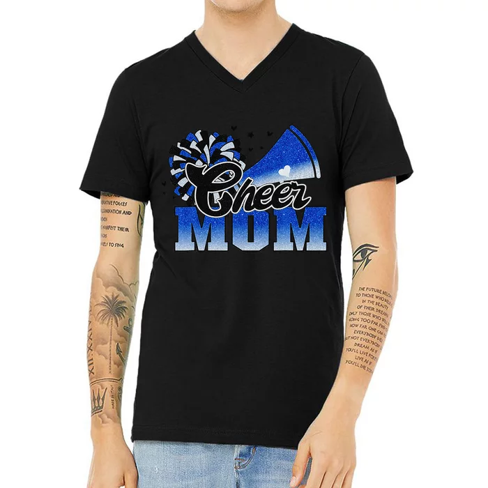 Cheer Mom Blue White Gift V-Neck T-Shirt