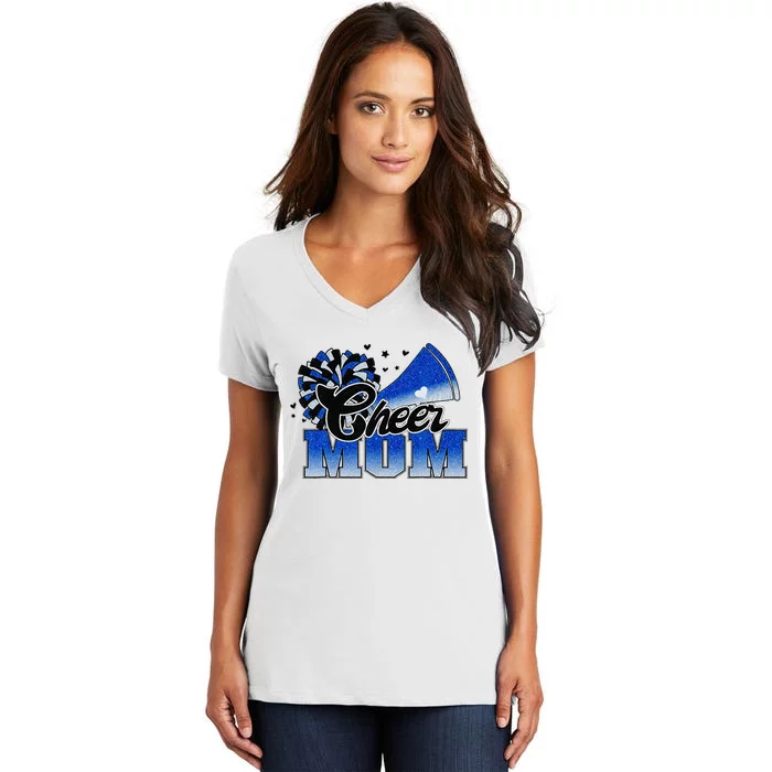 Cheer Mom Blue White Women's V-Neck T-Shirt